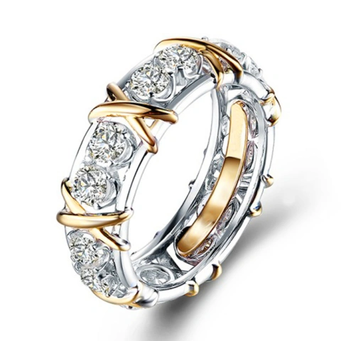 X-shaped cross row diamond moissanite diamond ring, couple ring